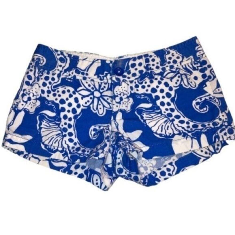 Lilly Pulitzer Walsh Shorts in Deep Sea Blue/Quahog retired coastal shorts SZ 00